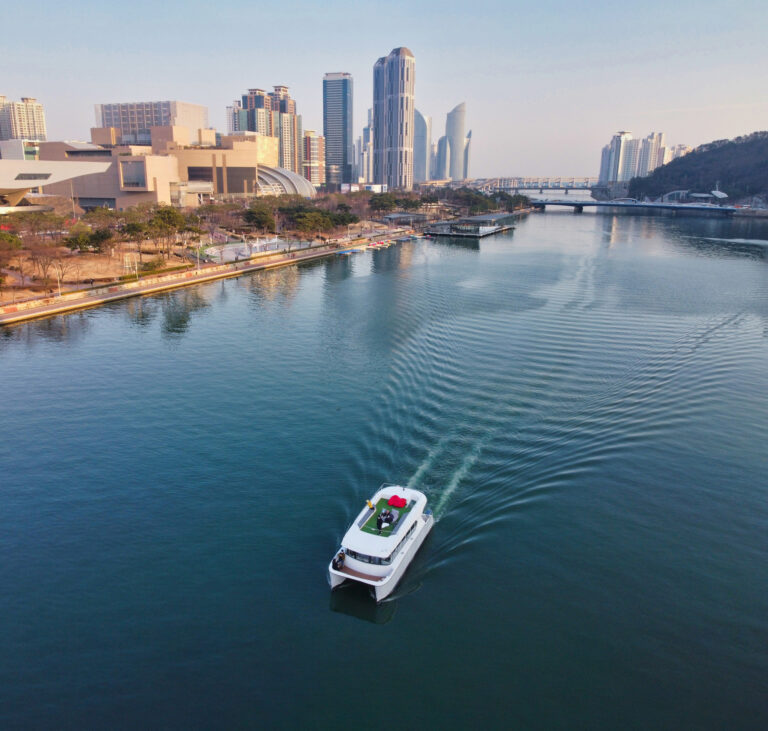 Aerial View of Haeundae River Cruise, Busan, South korea, Asia